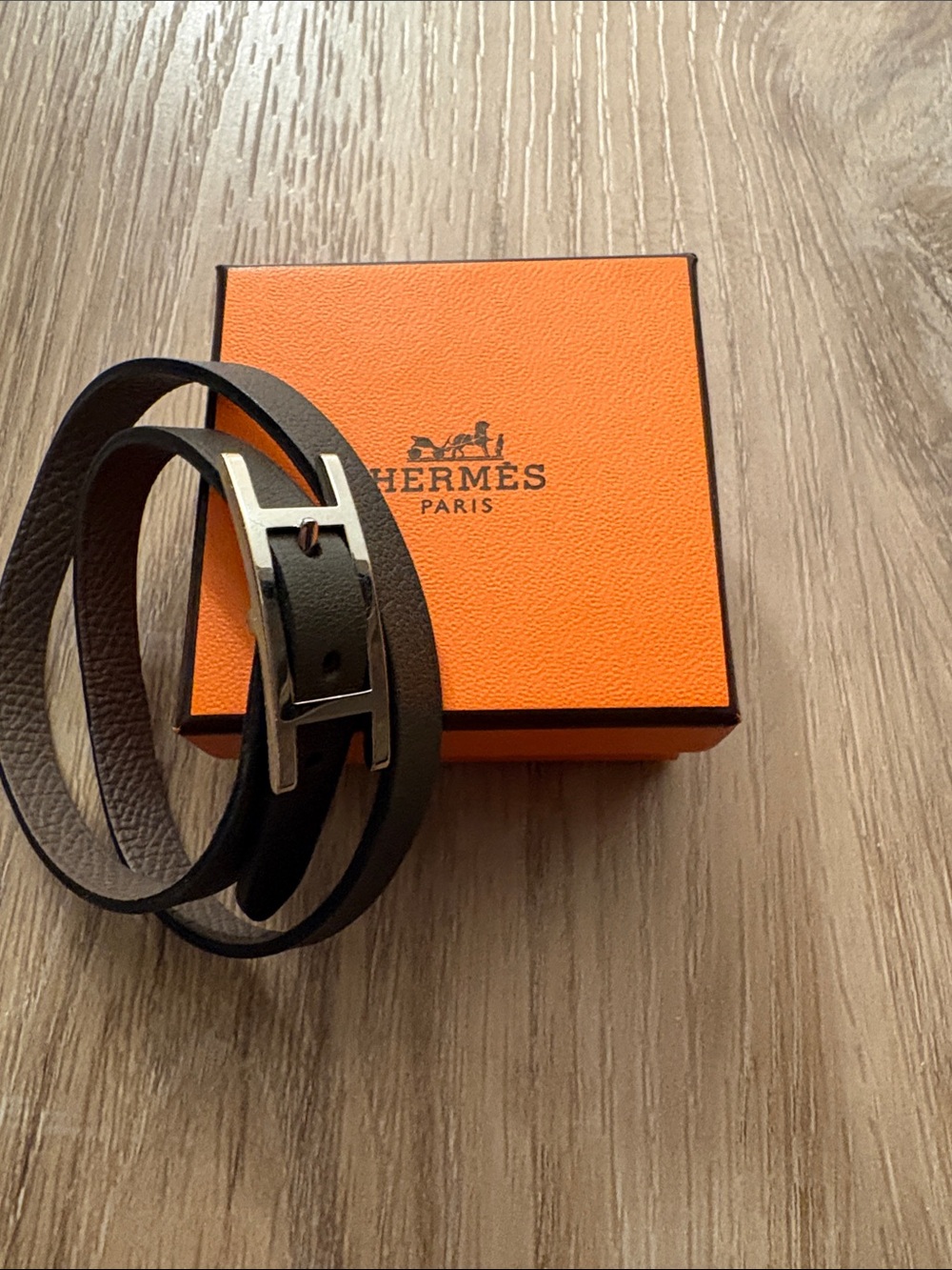 Hermes Black Double Tour Bracelet with Silver H Buckle